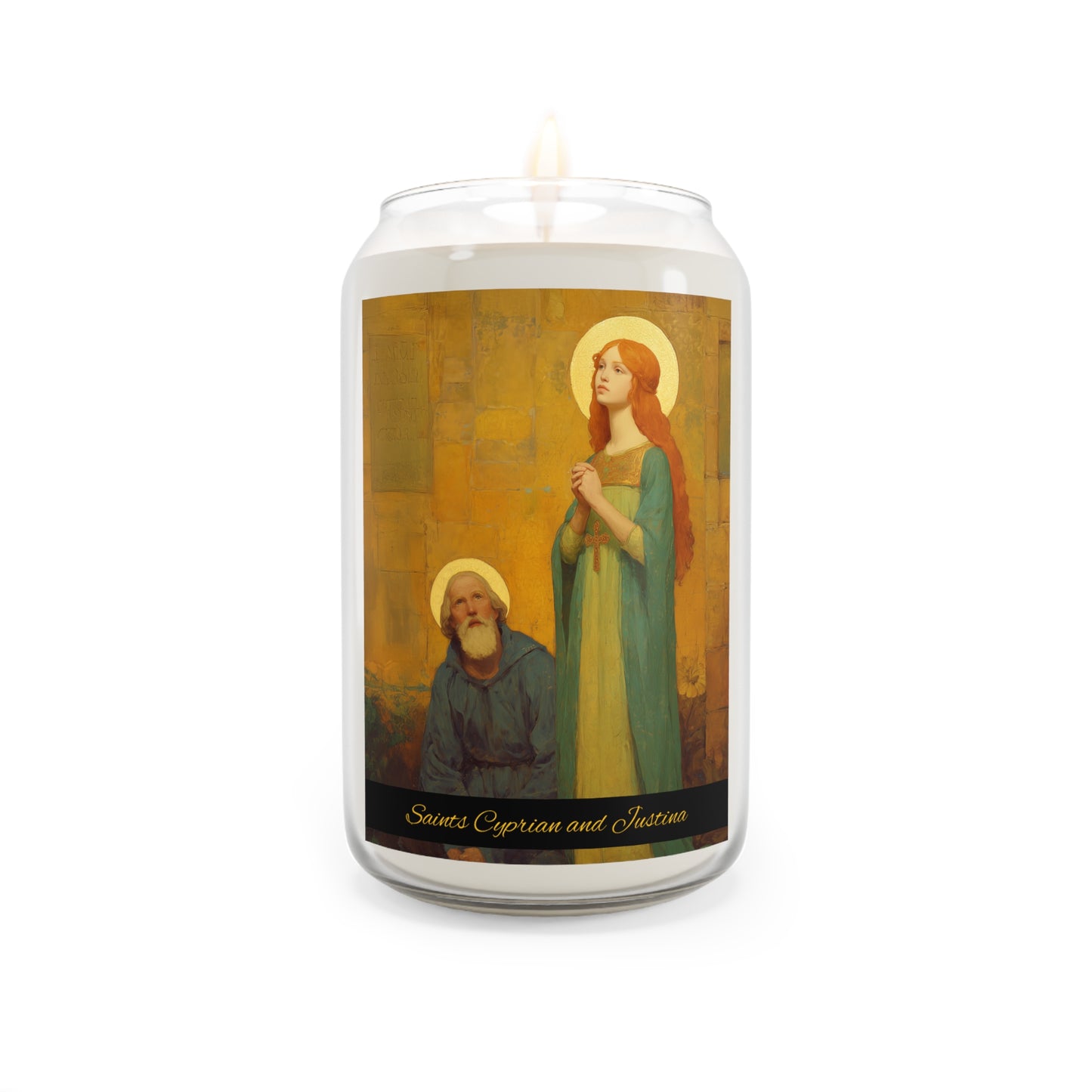 Saints Cyprian and Justina - Scented Prayer Candle, 13.75oz -  Candle - Catholic Art - prayer room Scented Candle - Martyr Art