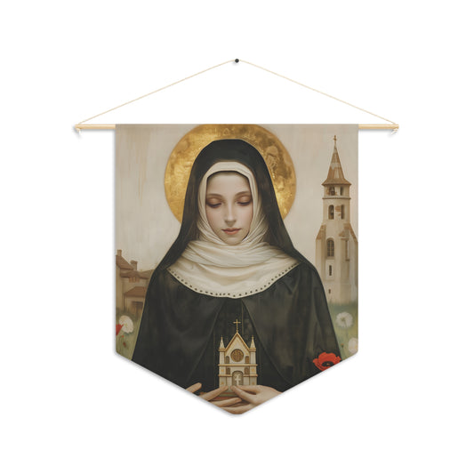 Saint Erentrude Pennant / Banner / Wall Hanging - Prayer room art - 18" x 21" - Catholic prayer Religious Christian Gift
