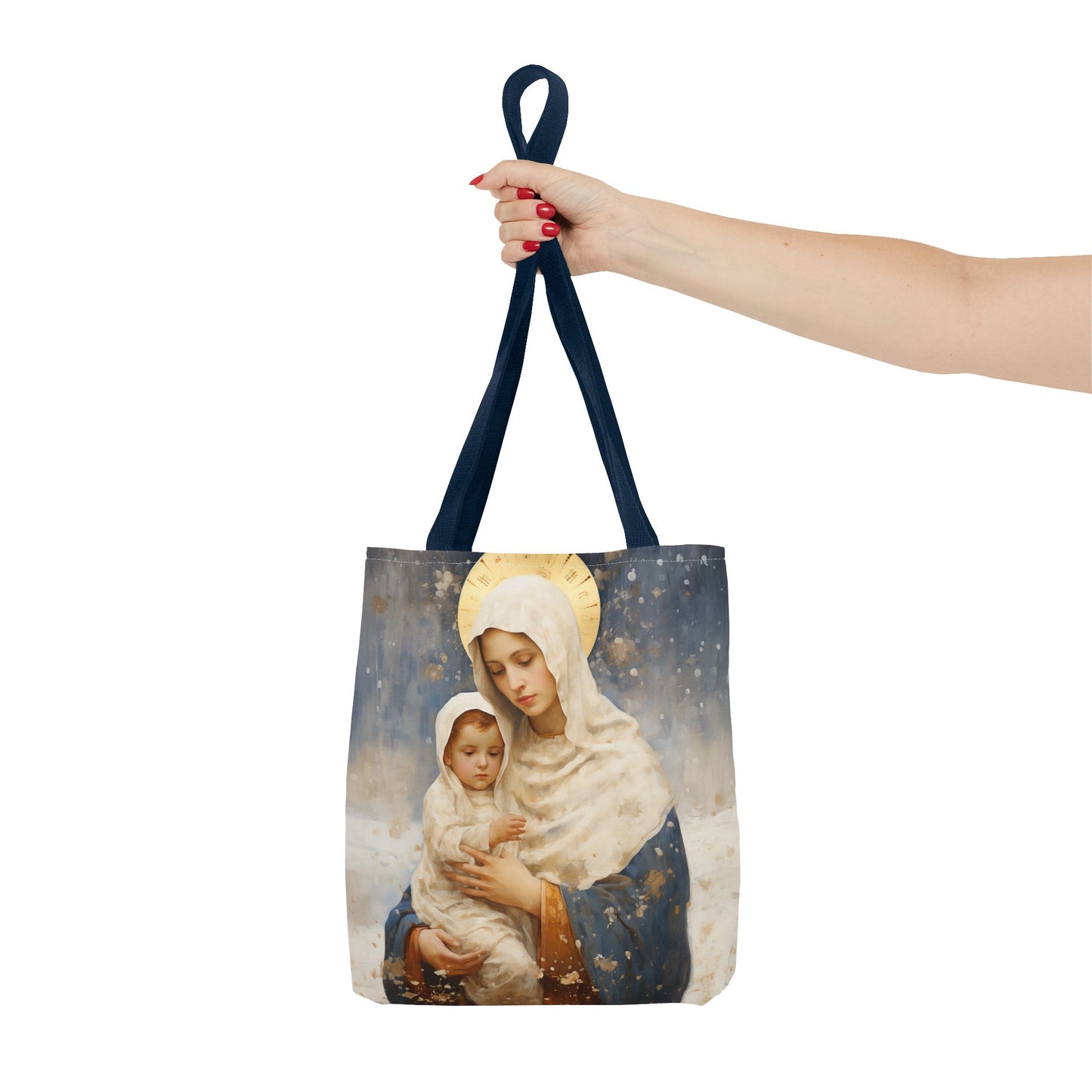 Winter's Grace : Our Lady of the Snows Tote Bag - Catholic faith inspired carry-all purse - day to day bag - Double Sided