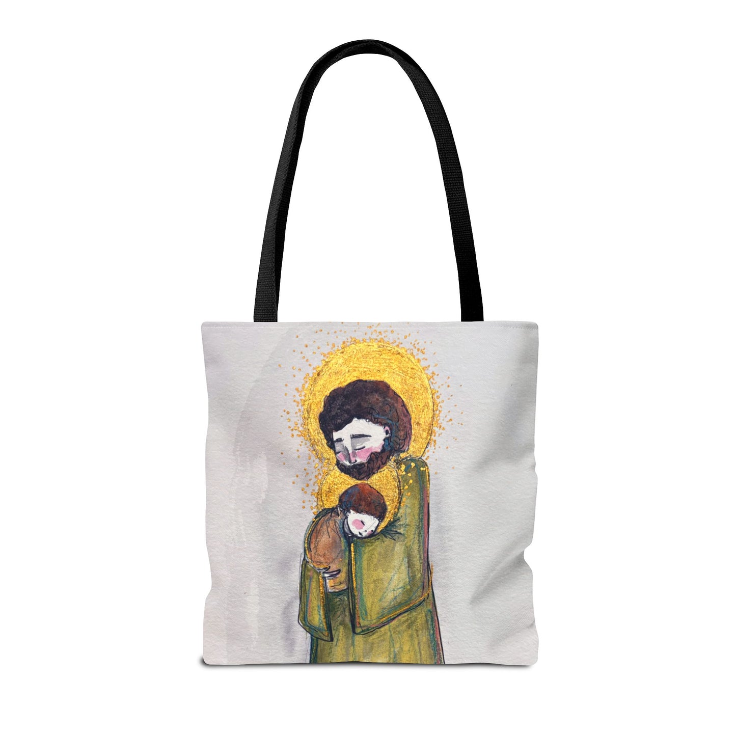 Saint Joseph Catholic Tote Bag | St Joseph and Child Christian Tote | Hand-Drawn Sacred Art Tote | Sanctified Solocosmo Religious Tote