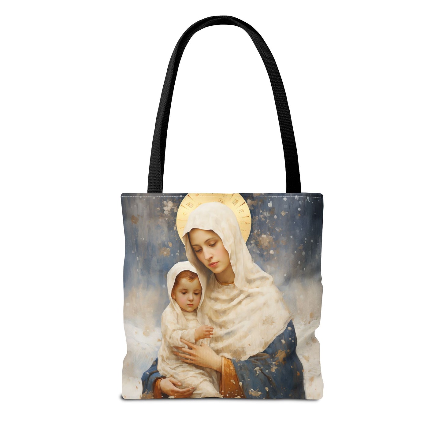 Winter's Grace : Our Lady of the Snows Tote Bag - Catholic faith inspired carry-all purse - day to day bag - Double Sided