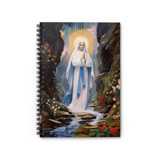 Our Lady of Lourdes Journal - Sanctified Souls Art - Religious Based Notebook - Spiral Notebook - Ruled Line