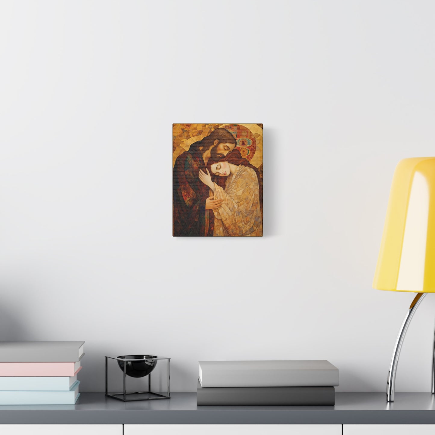 Healing Love- The Embrace of Christ and Mary Magdalene Museum Wrapped Canvas - Sanctified Souls Print -Based on Klimt's The Kiss