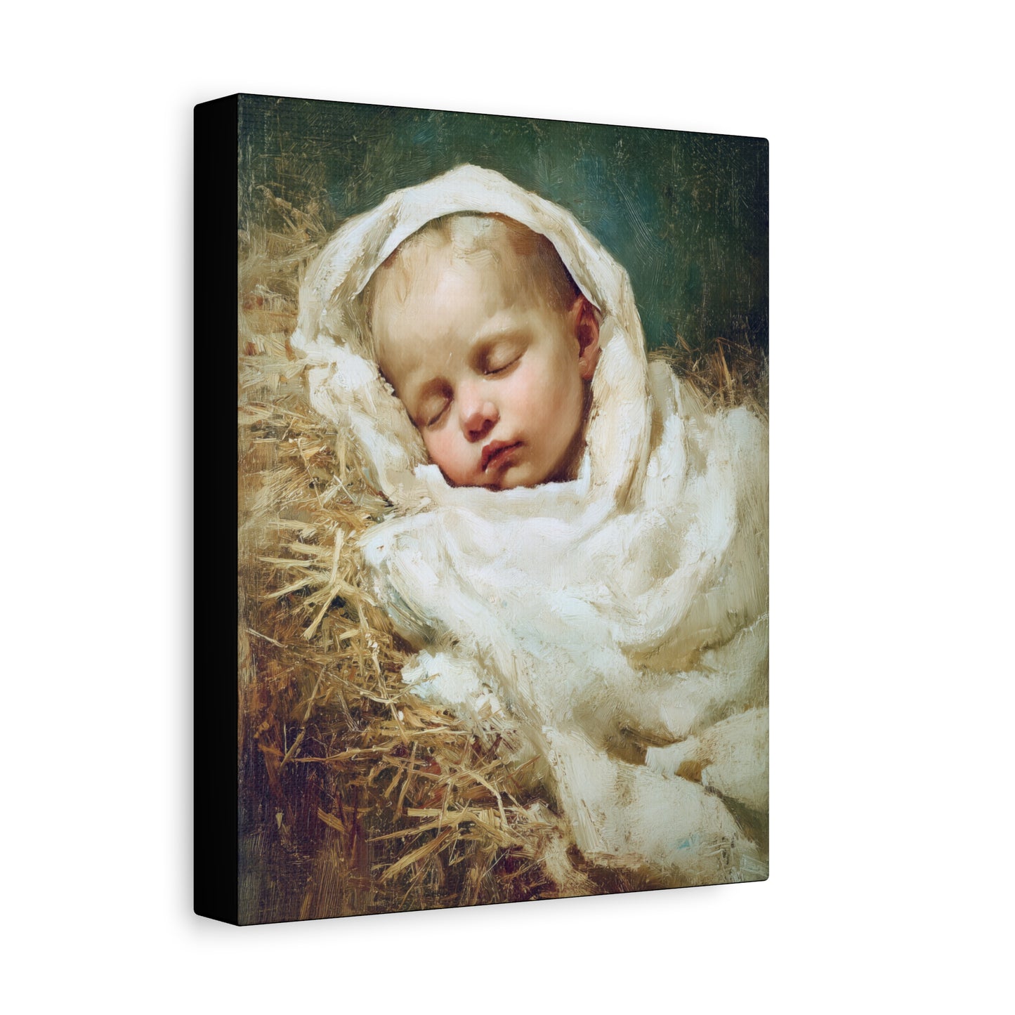 The Christ Child Resting in the Silence of the Manger - Gallery Wrapped Canvas - Print - Religious Art for your Home - Catholic Art Print