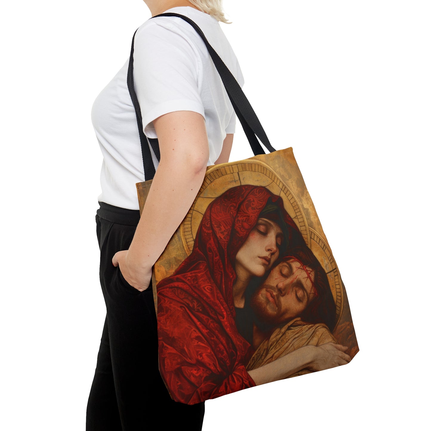 Eternal Sorrow - Mary's Mourning Beneath the Cross Tote Bag - Large Medium Small Faith Art Bag - Catholic Faith Purse - Religious