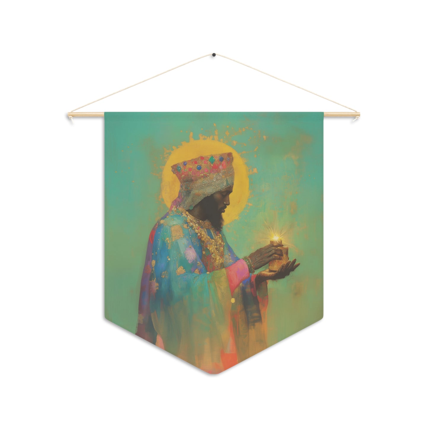 Balthazar and the Gift of Foretold Sorrow - 3 Wise Men - Pennant / Banner / Wall Hanging - Prayer room - Catholic Art - Large - 18" x 21"