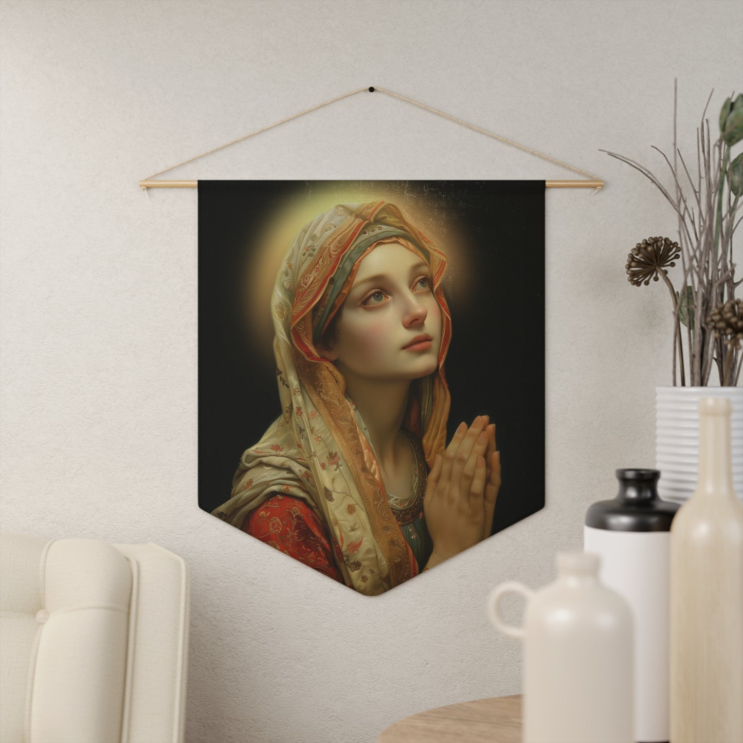 Saint Regina Pennant / Banner / Wall Hanging - Prayer room art - 18" x 21" - Catholic prayer Religious Christian Gift - Large Banner