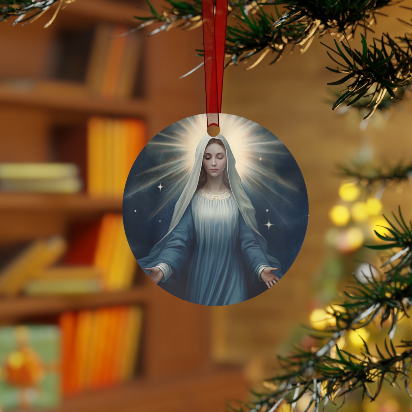Our Lady, Star of the Sea Metal Ornament - Religious Holiday Christmas Ornament and Keepsake - Double sided - Prayer Ornament