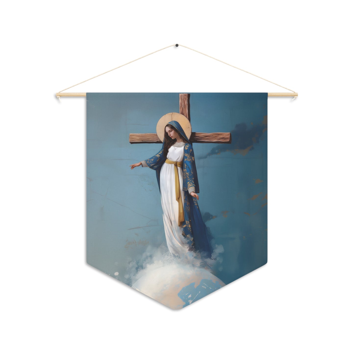 The Lady Of All Nations - Marian Devotion - Mother Mary - Pennant / Banner / Wall Hanging - Prayer room - Catholic Art - Large - 18" x 21"