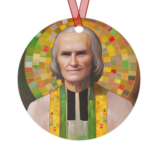 Saint John Vianney Metal Ornament - Religious Holiday Christmas Ornament and Keepsake - Double sided - Prayer Ornament