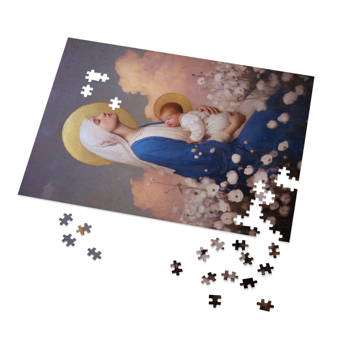 Our Lady Among the Flowers - Puzzle and Tin - Religious Jigsaw Puzzle (30, 110, 252, 500,1000) - Gift Catholic Families - Catholic Christmas