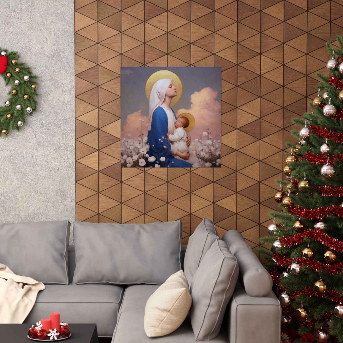 Our Lady Among the Flowers -  Catholic Art - Multiple Sizes - Premium Posters - Catholic Art - Christian Home - Catholic Saint Art
