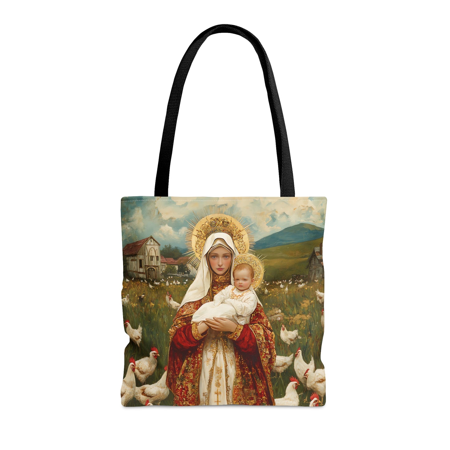 Our Lady of the Hens: Protector of the Humble Flock Tote Bag - Large Medium Small Faith Art Bag - Catholic Faith Purse - Religious