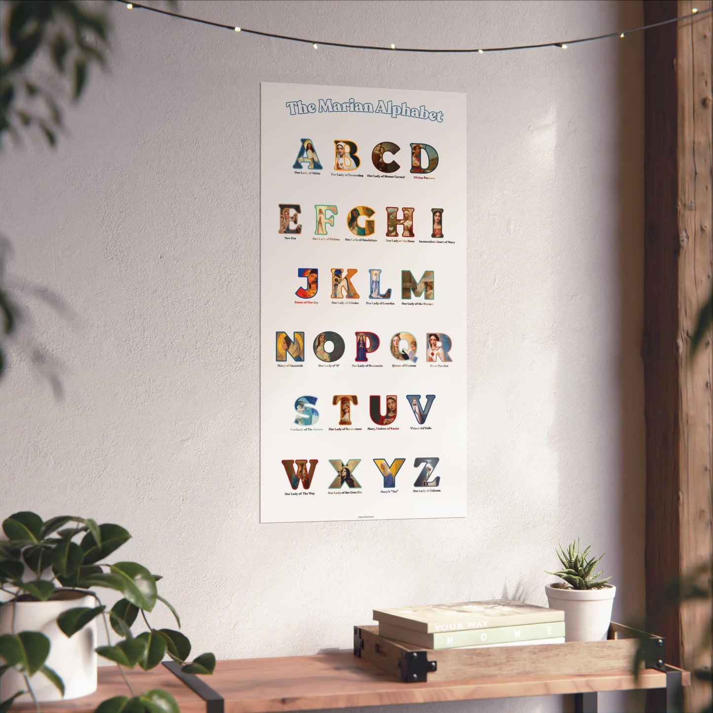 Catholic Marian Alphabet Poster - ABC Wall Art - Marian Titles Catholic Print - Catholic Nursery or Homeschool Faith Decor - Mother Mary Art