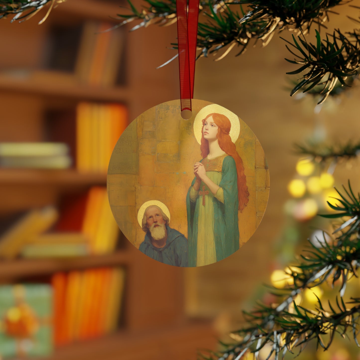 Saints Cyprian and Justina Metal Ornament - Religious Holiday Christmas Ornament and Keepsake - Prayer Ornament - Catholic Gift