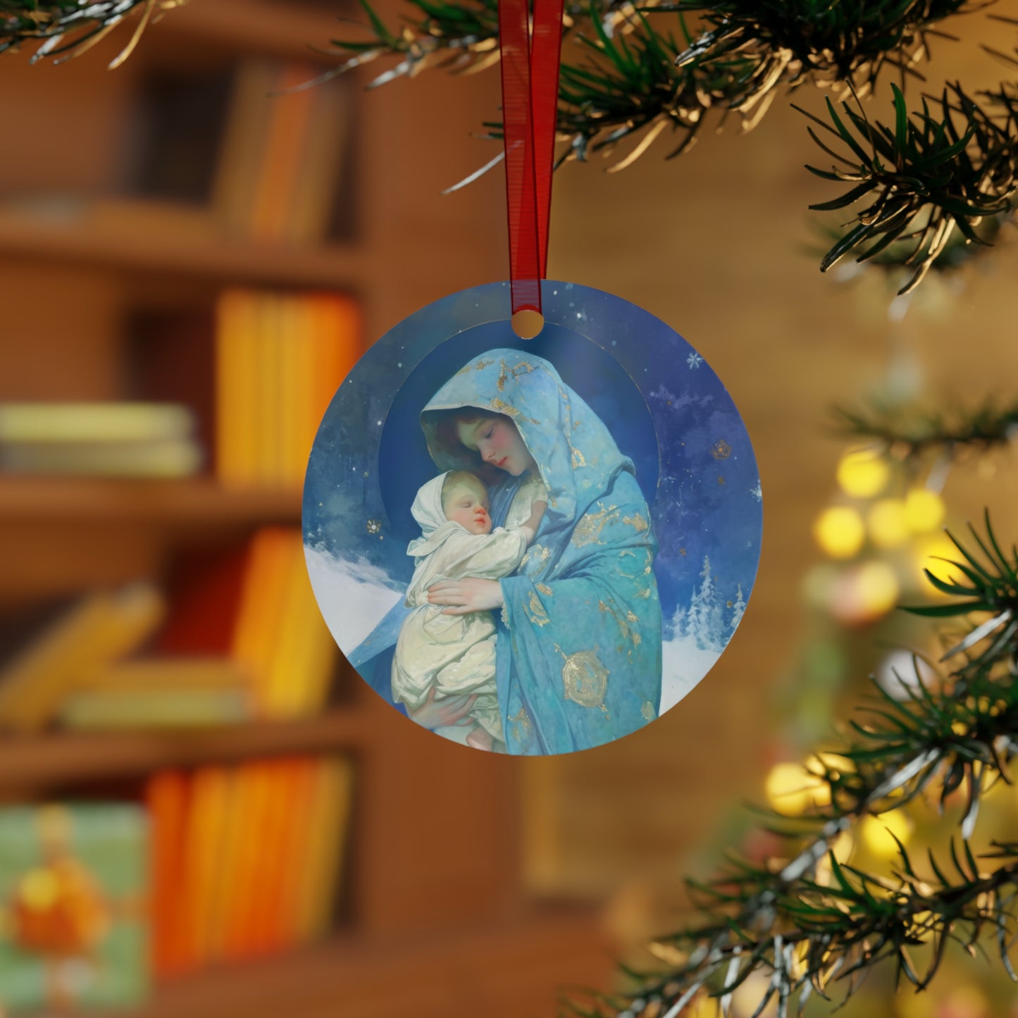 Snowfall of Grace: Our Lady's Blessing Metal Ornament - Religious Holiday Christmas Keepsake - Religious Catholic Tree Ornament - Holiday