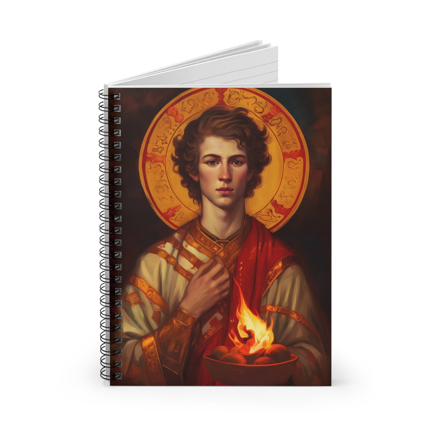 Saint Lawrence Deacon and Martyr Journal - Sanctified Souls Art - Religious Based Notebook - Spiral Notebook - Ruled Line