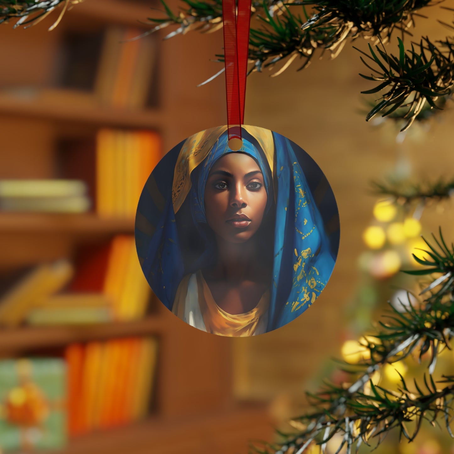 Mary the Blessed Virgin Metal Ornament - Religious Holiday Christmas Ornament and Keepsake - Double sided - Prayer Ornament - Black Madonna