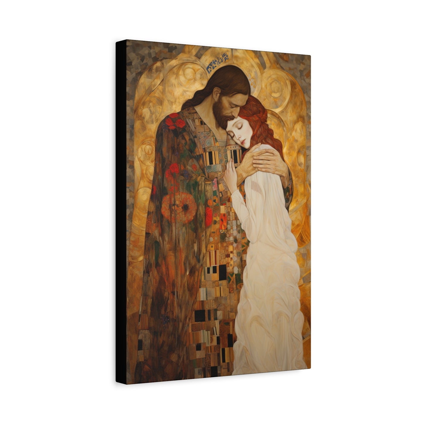 Christ Embracing Mary Magdalene Museum Wrapped Canvas - Sanctified Souls Print -Based on Klimt's The Kiss - Religious Catholic Art
