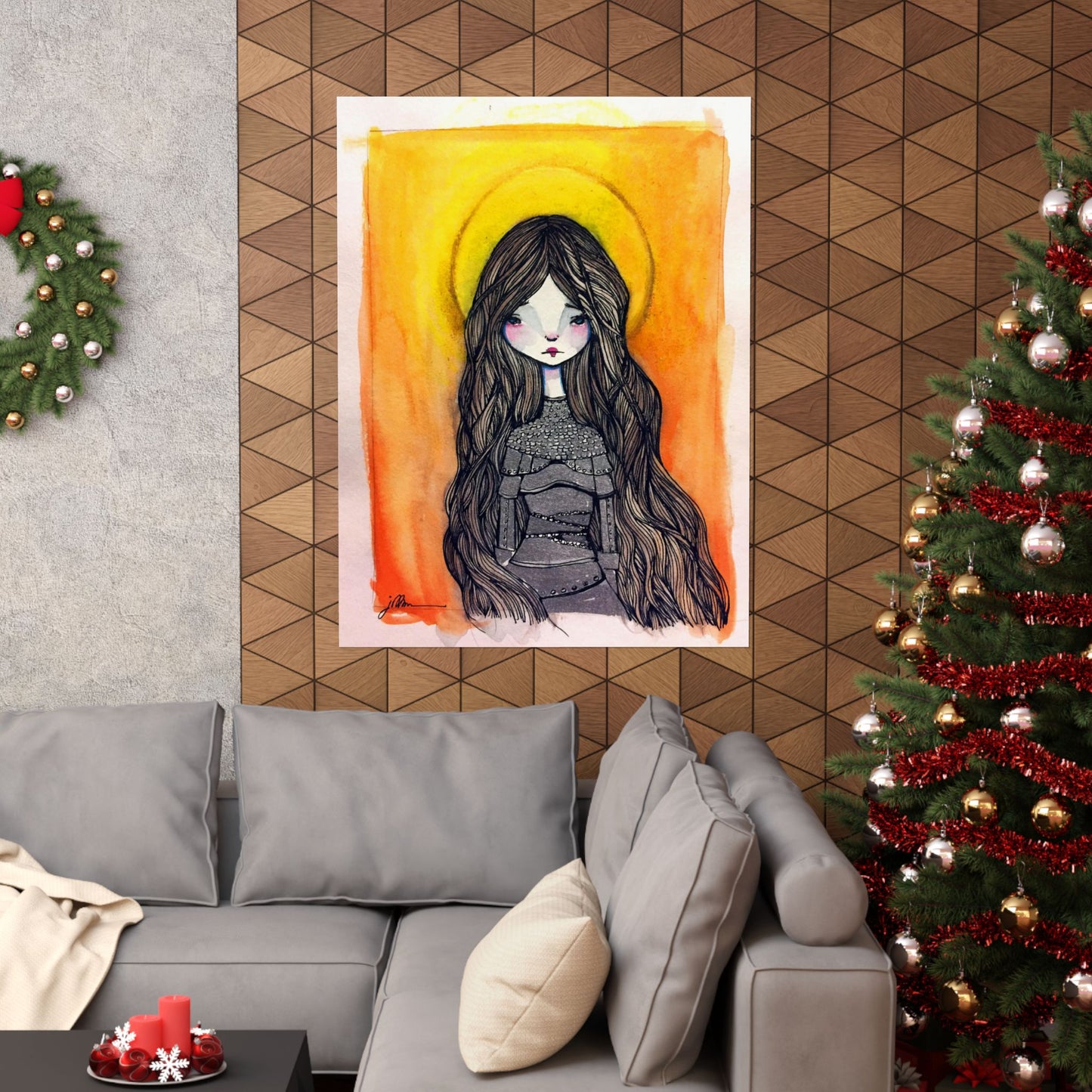 Saint Joan of Arc Poster Print - Hand-Drawn Catholic Art Print | Christian Devotional Wall Art | Sanctified Solocosmo Religious Poster