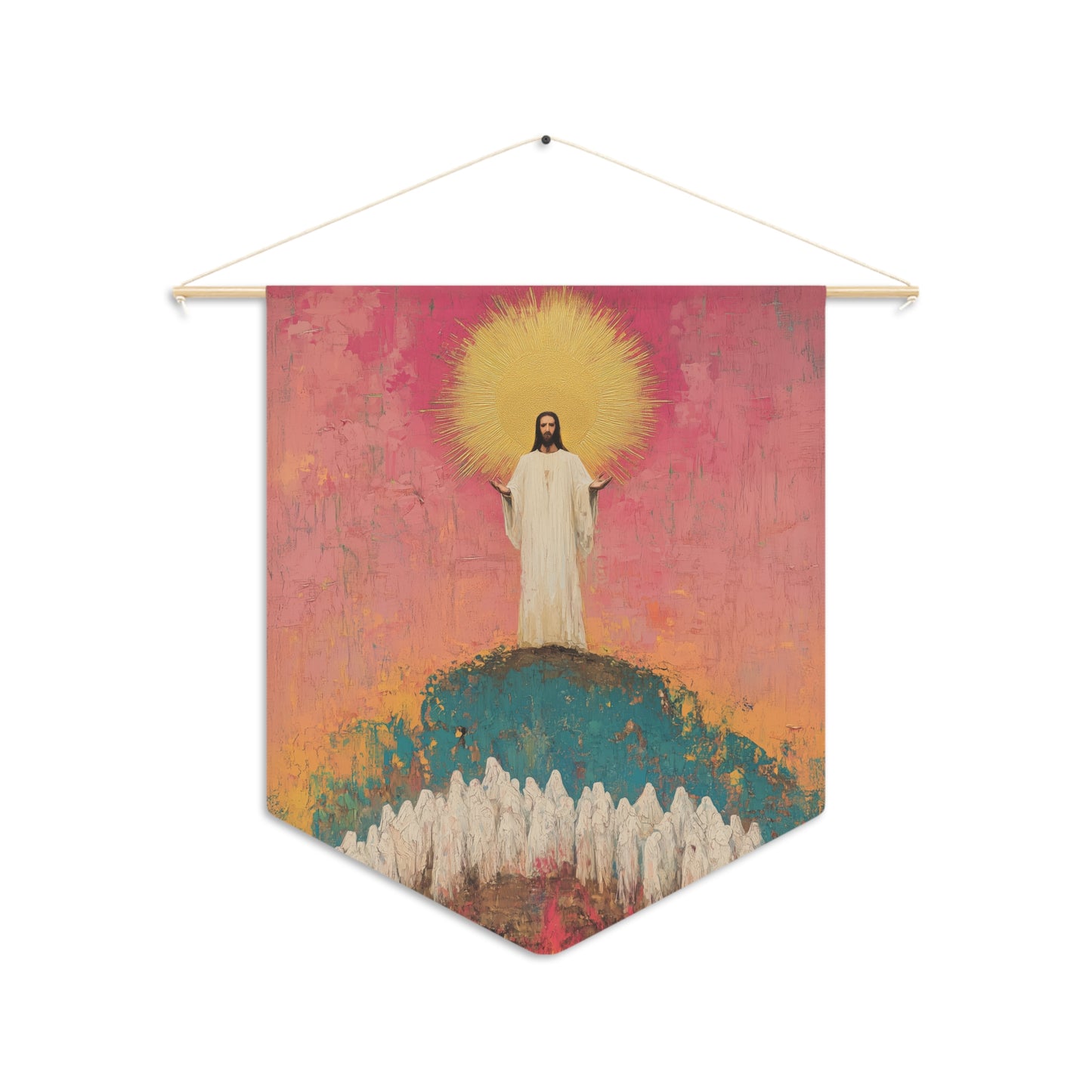 Light Pierced the Abyss Pennant / Banner / Wall Hanging - Prayer room art - Catholic Home - 18" x 21"