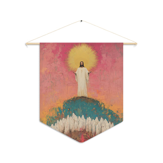 Light Pierced the Abyss Pennant / Banner / Wall Hanging - Prayer room art - Catholic Home - 18" x 21"