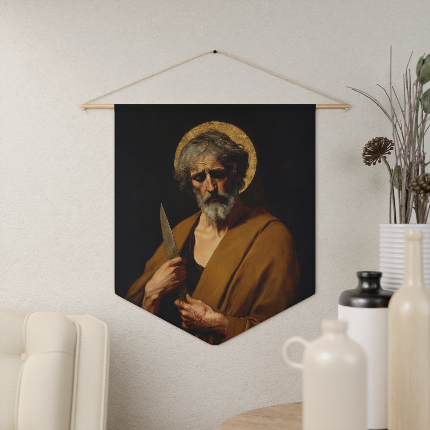 Saint Bartholomew the Apostle Pennant / Banner / Wall Hanging - Prayer room art - 18" x 21" - Catholic prayer Religious - Large Print