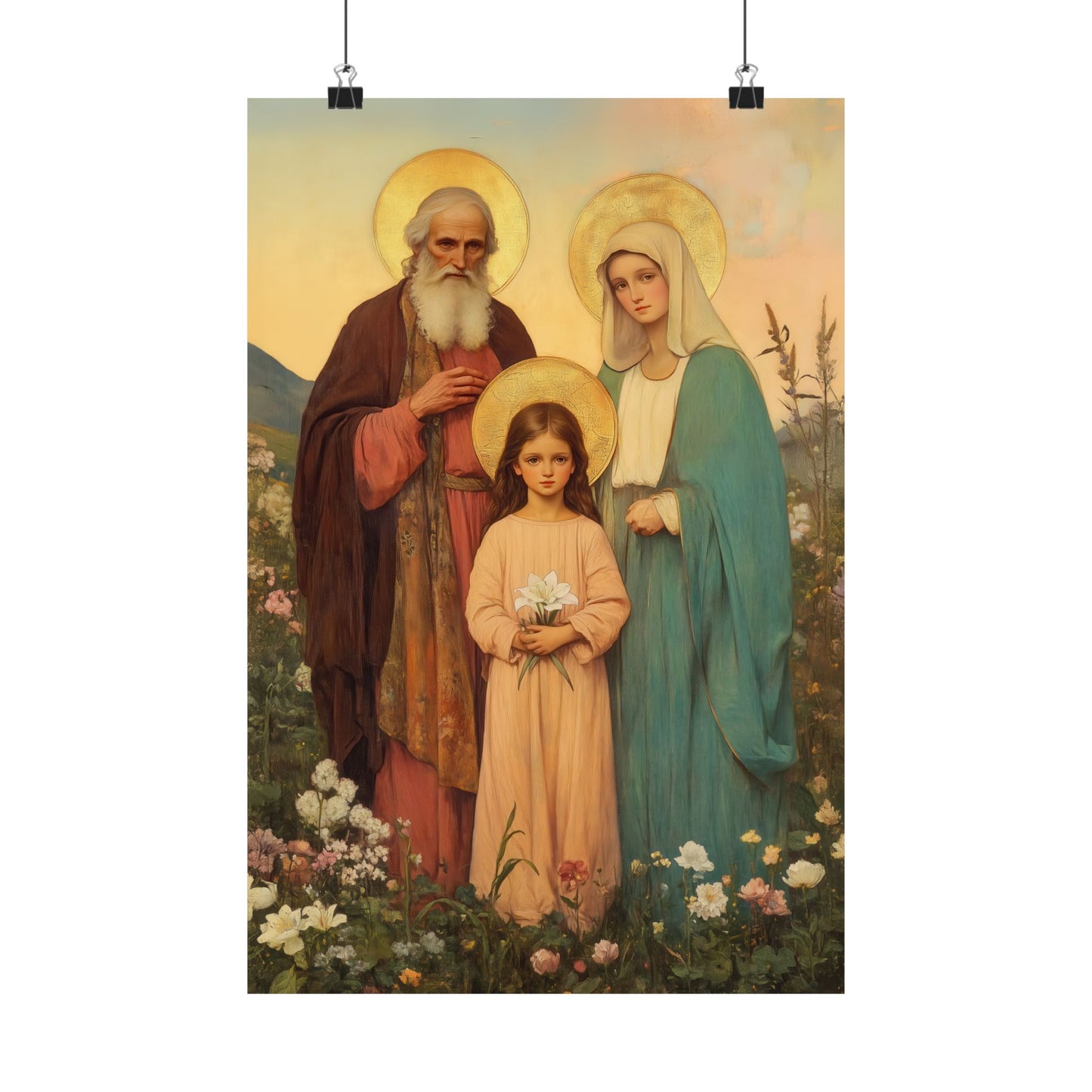 Saints Joachim and Anne with Young Mary - Sanctified Souls Print - Multiple Sizes - Premium Matte Vertical Posters