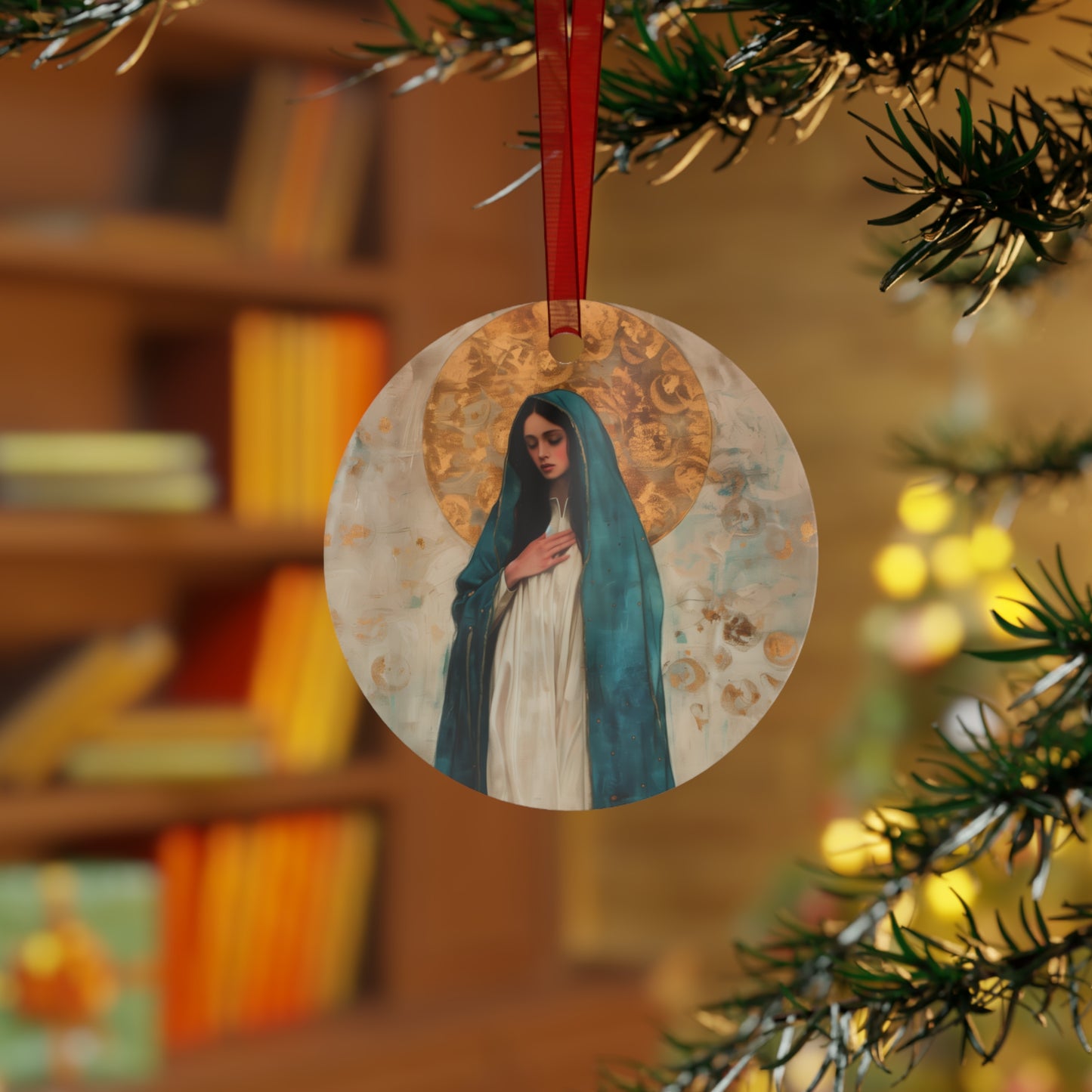 Serene Devotion - Mary's Compassionate Heart Metal Ornament - Religious Holiday Christmas Ornament and Keepsake - Catholic Keepsake
