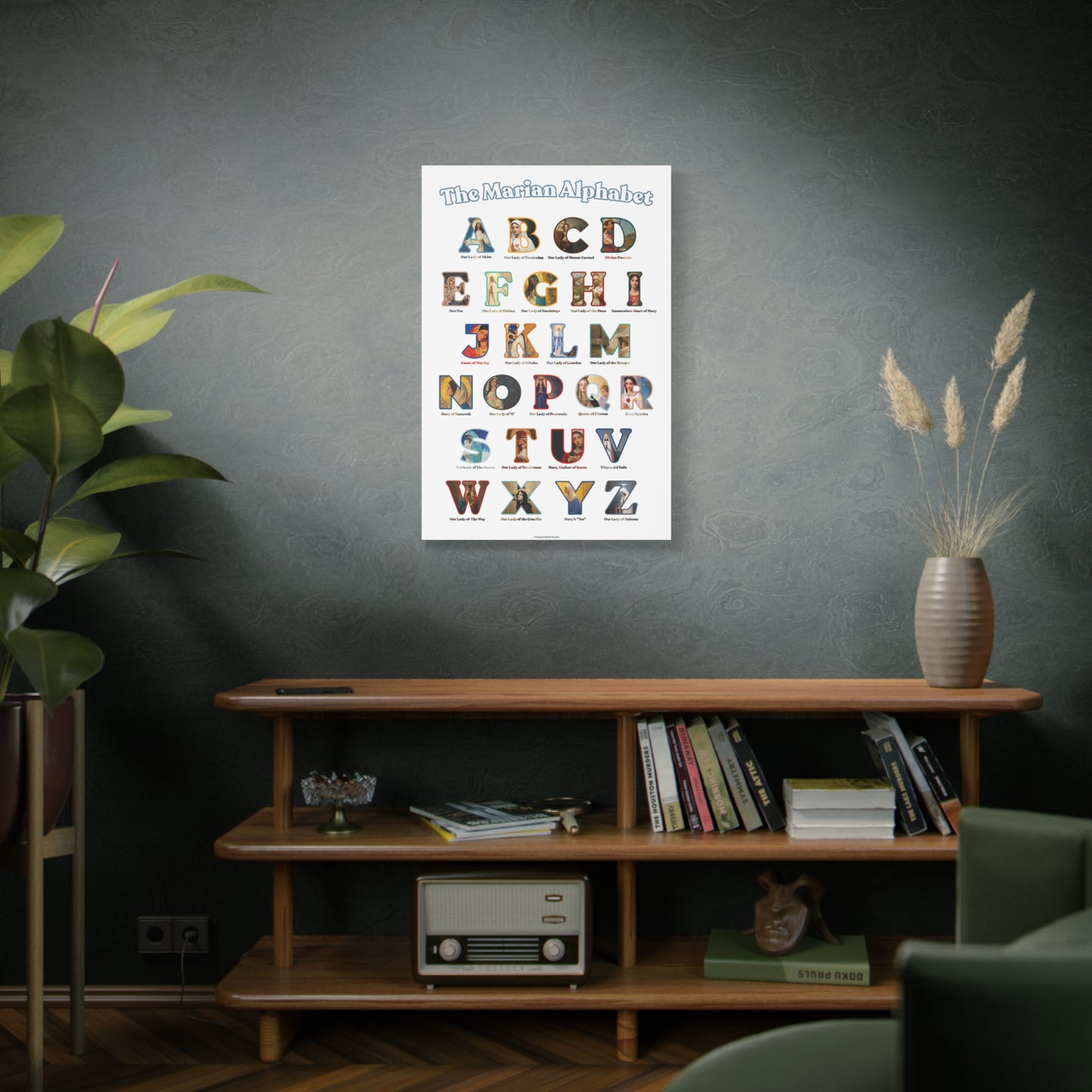 Catholic Marian Alphabet ABC Canvas - Full Alphabet Large Canvas - Catholic ABC Mary - Marian Titles - Catholic Nursery / Homeschool