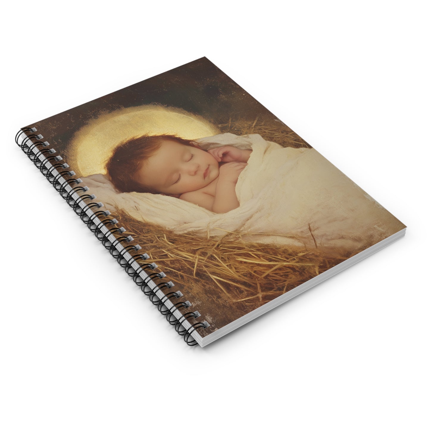 Jesus, the Newborn Light of the World - Sanctified Souls Art - Religious Based Notebook - Spiral Notebook
