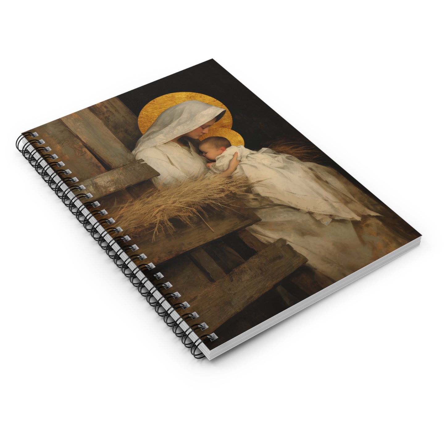Our Lady of the Manger - Mother Mary and the Christ Child  - Sanctified Souls Art - Religious Based Notebook - Spiral Notebook