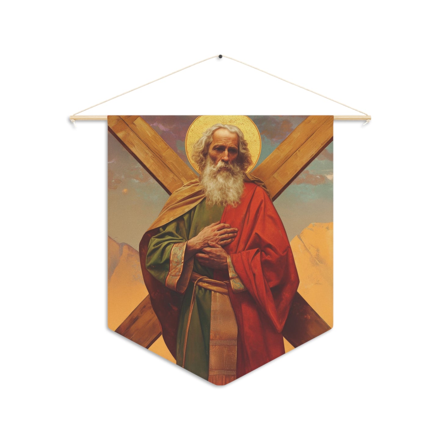 Saint Andrew the Apostle - Pennant / Banner / Wall Hanging - Prayer room art - Catholic Home Art - Large Saint Art for your home - 18" x 21"