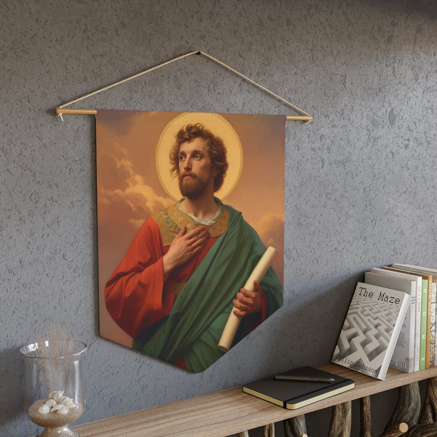 Saint Timothy Pennant / Banner / Wall Hanging - Prayer room art - Catholic Home Art - Large Saint Art for your home - 18" x 21"