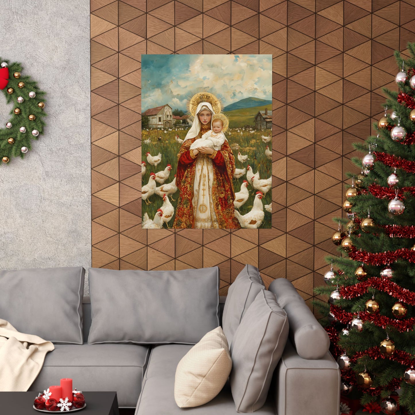 Our Lady of the Hens: Protector of the Humble Flock - Sanctified Souls Print - Multiple Sizes - Premium Posters - Catholic Art - Christian
