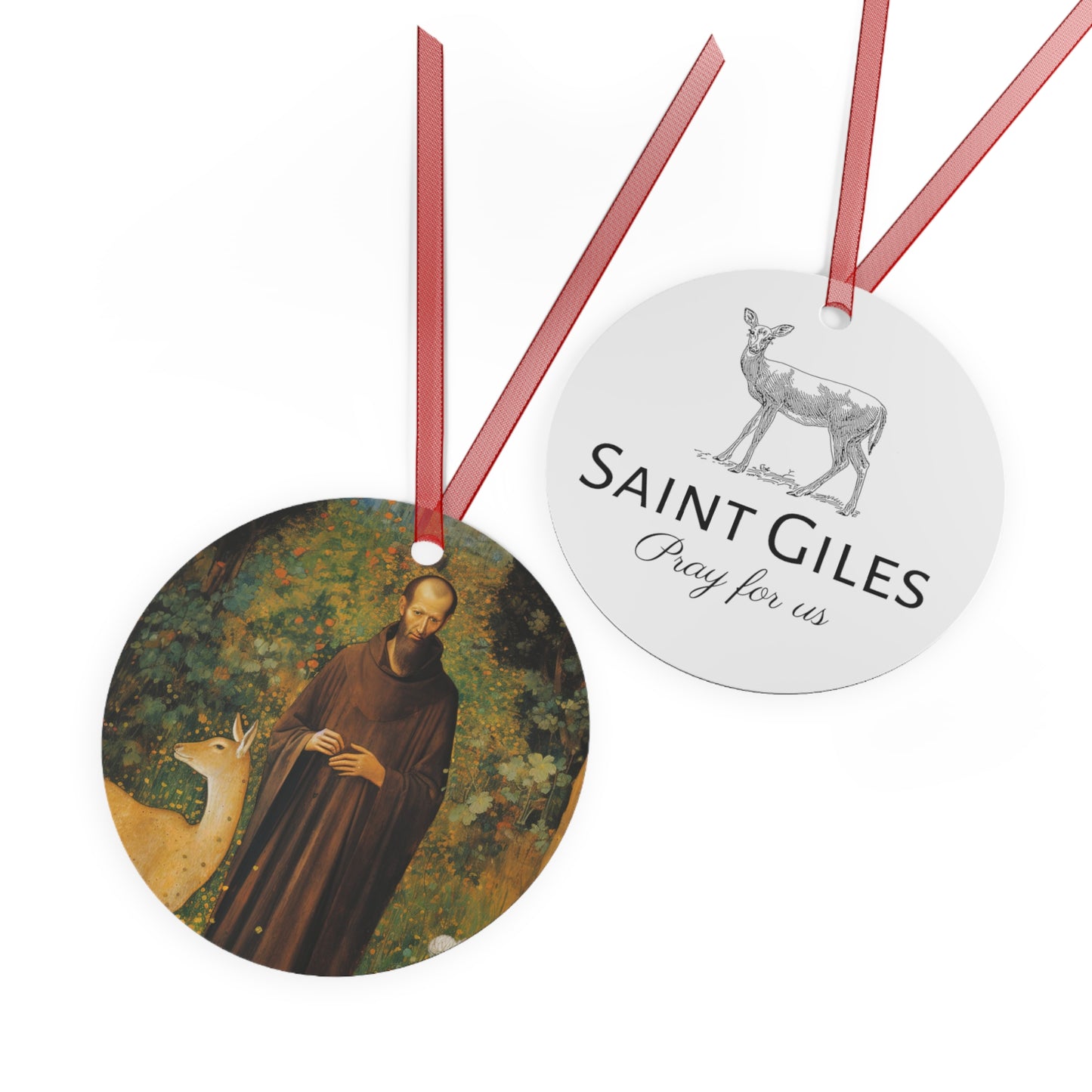Saint Giles Metal Ornament - Religious Holiday Christmas Ornament and Keepsake - Double sided Christmas gift