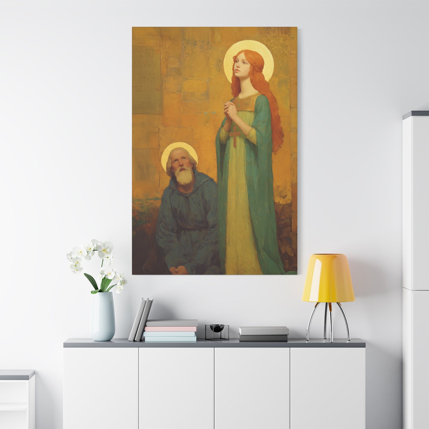 Saints Justina and Cyprian - Multiple Sizes - Catholic Home art - Museum Wrapped Canvas - Sanctified Souls Print - Catholic Martyr Art