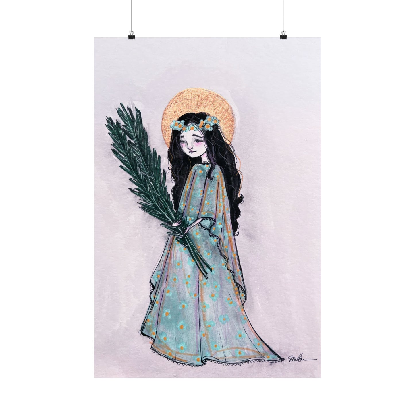 Saint Faith Matte Poster - Hand-Drawn Art - Catholic Print | Faith Hope and Charity Devotional Wall Art | Christian Religious Poster