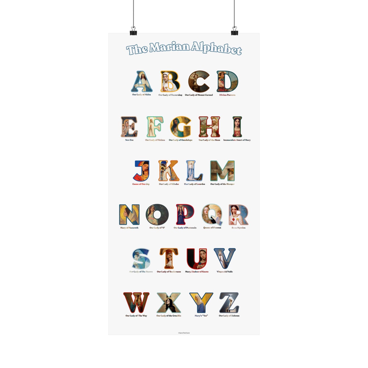 Catholic Marian Alphabet Poster - ABC Wall Art - Marian Titles Catholic Print - Catholic Nursery or Homeschool Faith Decor - Mother Mary Art