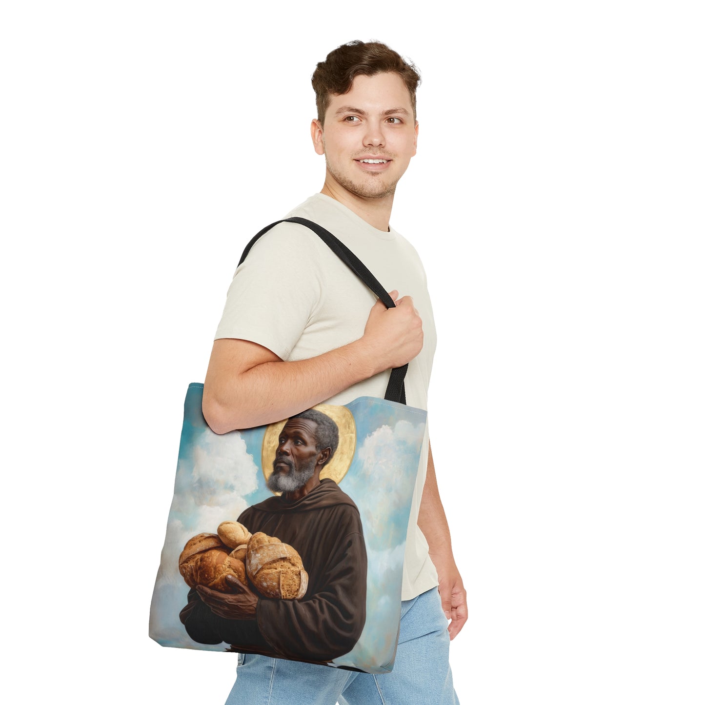 Saint Benedict the Moor Tote Bag - Large Medium Small Faith Art Bag - Catholic Faith Purse - Double Sided - Religious Art - Christ Child