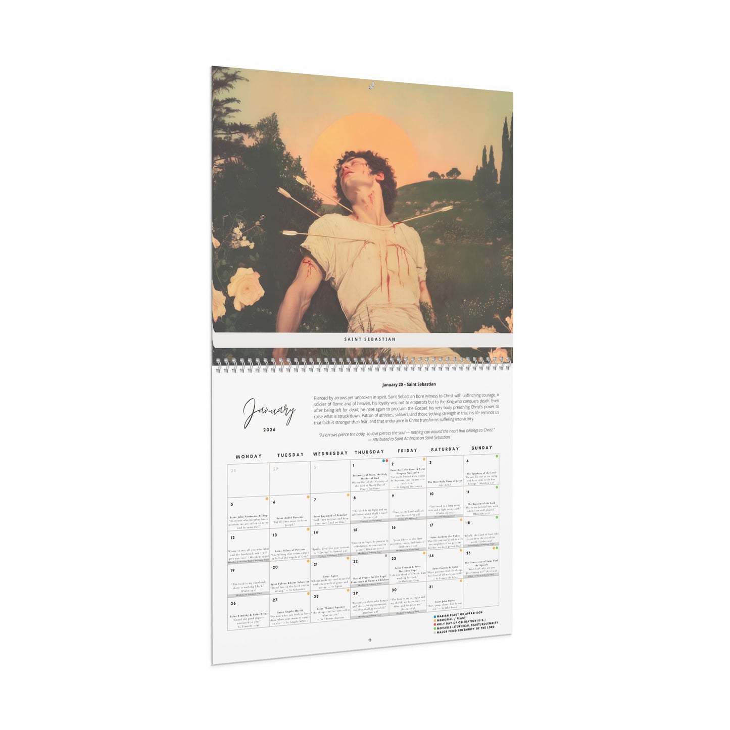 Catholic Calendar - Crowned in Crimson: A Year with the Martyrs - Liturgical Calendar 2026 - Saints, Solemnities & Marian Feast Days