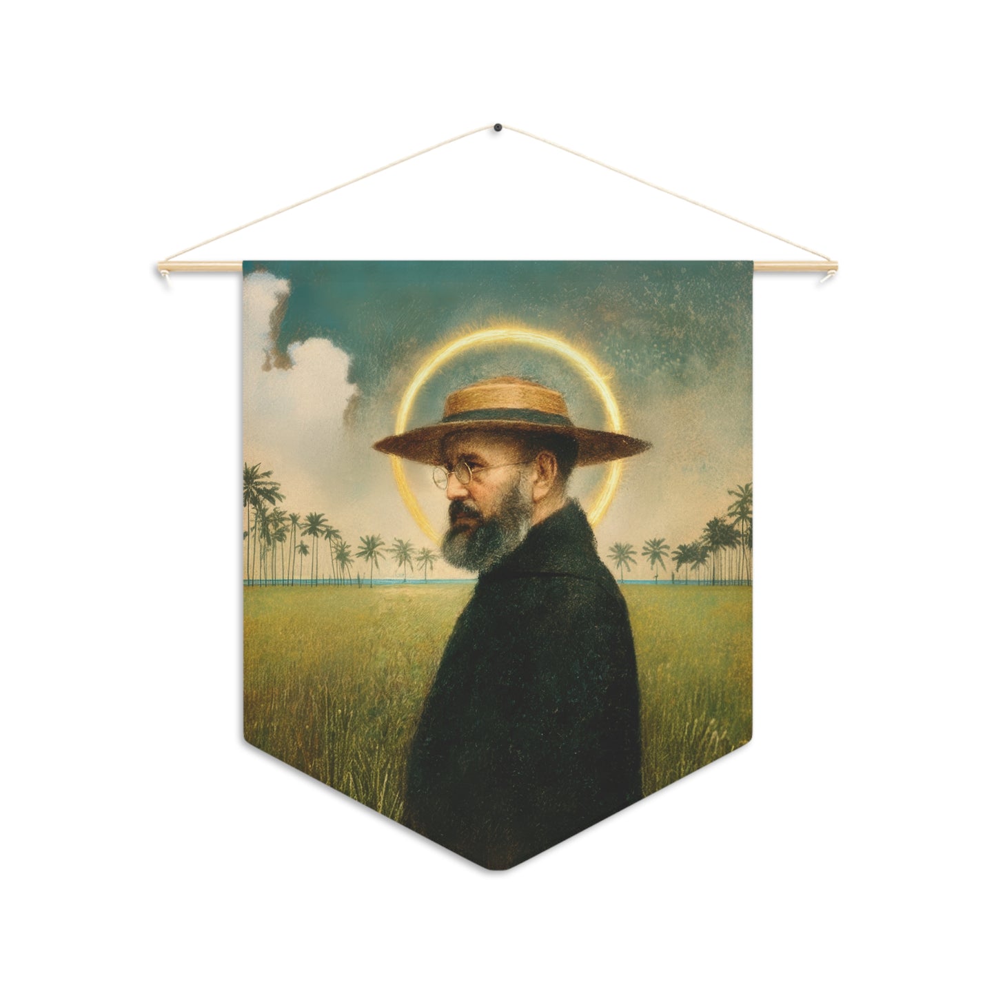 Saint Damien of Molokai Pennant / Banner / Wall Hanging - Prayer room art - Catholic Home - 18" x 21"