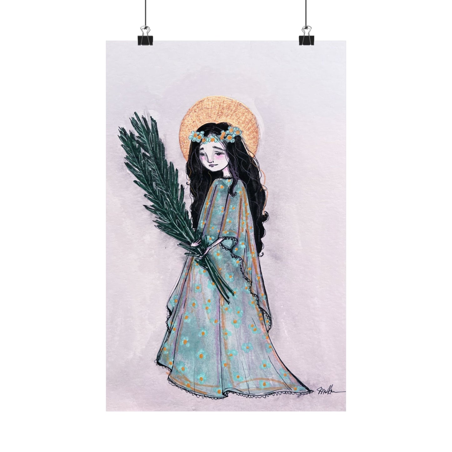 Saint Faith Matte Poster - Hand-Drawn Art - Catholic Print | Faith Hope and Charity Devotional Wall Art | Christian Religious Poster