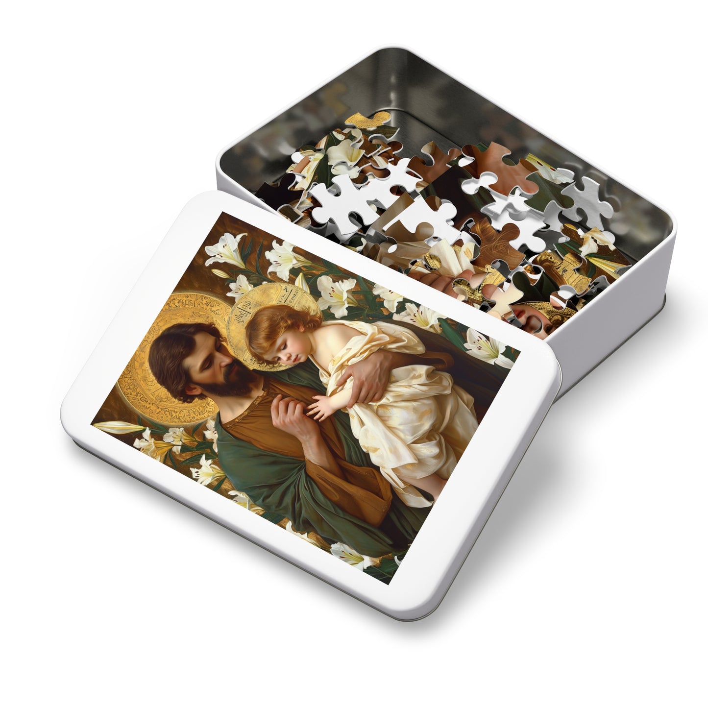 Saint Joseph and the Christ Child - Puzzle and Keepsake Tin - Religious Jigsaw Puzzle (30, 110, 252, 500,1000-Piece) - Religious Puzzle