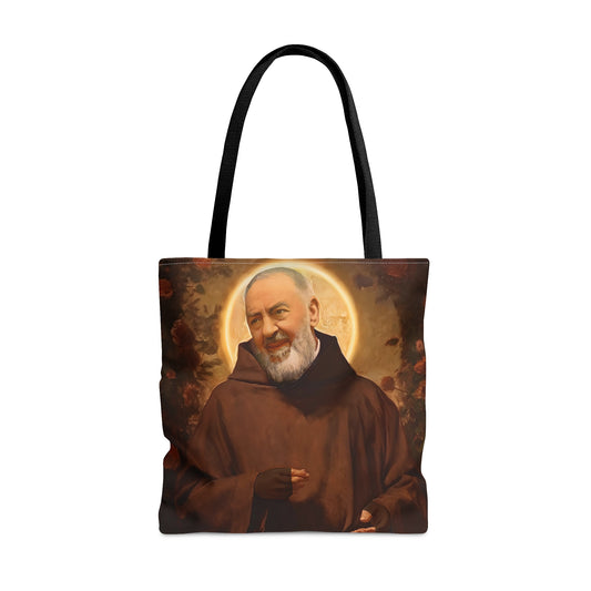 Saint Padre Pio Tote Bag - Large Medium Small Faith Art Bag - Re usable Tote Purse - Double Sided - Catholic Art Bag