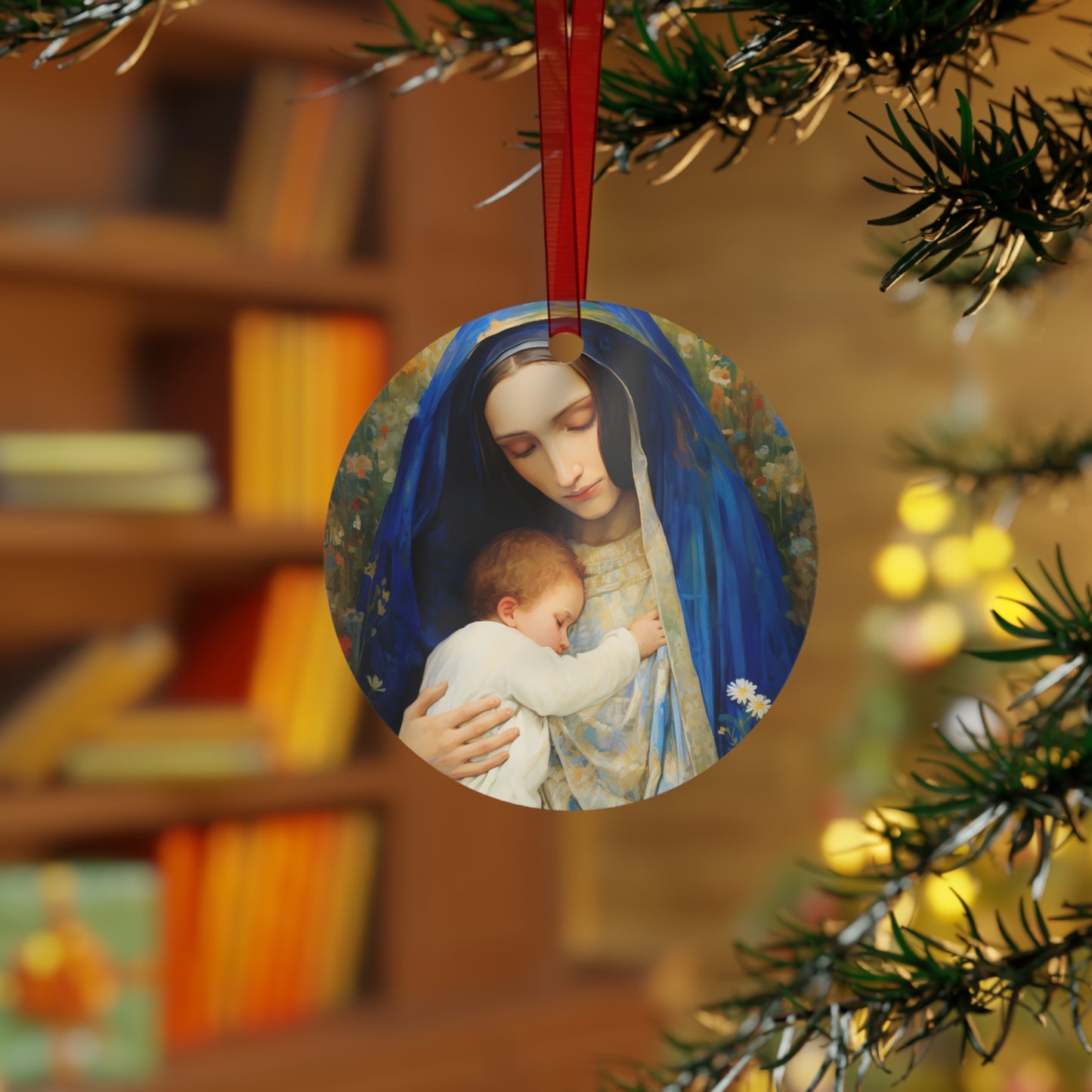 The Eternal Mother Mary and the Infant Jesus Metal Ornament - Religious Holiday Christmas Ornament and Keepsake - Prayer Ornament