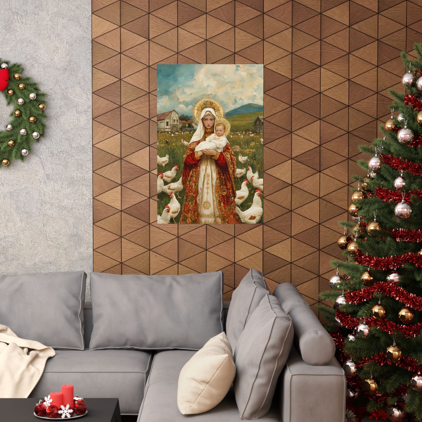 Our Lady of the Hens: Protector of the Humble Flock - Sanctified Souls Print - Multiple Sizes - Premium Posters - Catholic Art - Christian