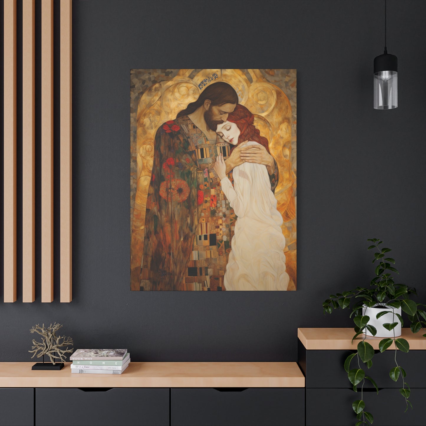 Christ Embracing Mary Magdalene Museum Wrapped Canvas - Sanctified Souls Print -Based on Klimt's The Kiss - Religious Catholic Art
