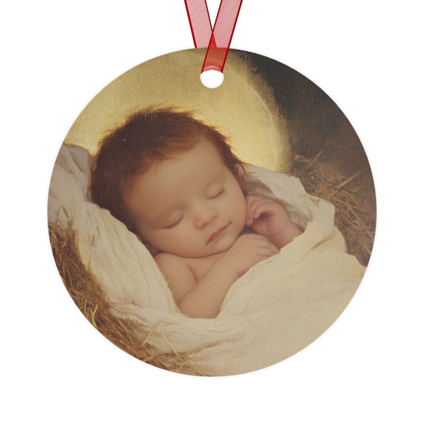 Jesus, the Newborn Light of the World - Metal Ornament - Religious Holiday Christmas Ornament and Keepsake