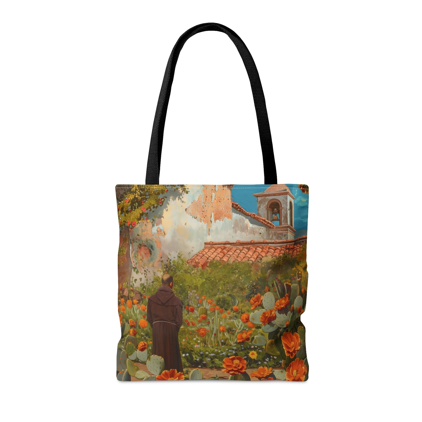 Saint Junípero Serra Tote Bag - Large Medium Small Faith Art Bag - Catholic Faith Purse - Double Sided - Religious - Santa Barbara Mission